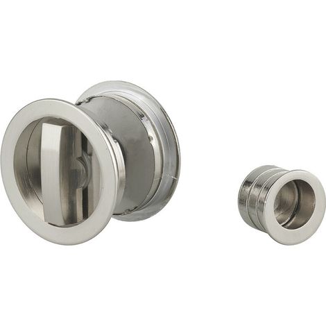 Accessoires poignées cuvette et tirage pour serrure encastrable à crochet pour porte coulissante – Finition nickelée – Pour bois dur (1/3)