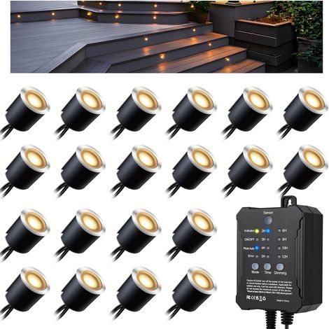Lot de 16 spots LED encastrables au sol - Étanchéité IP67-0,6 W - Diamètre : 32 mm - Pour l'intérieur et l'extérieur - 4000 K - Blanc - 12 V