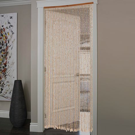 Rideau de Porte en Bambou Perlé Style Rétro,Naturel en Bois Rideau À Perles Porte Suspendu Décorative Rideau Séparation Panneau Rideau,pour Chambre Salon Salle (52 strands-90x200cm) (1/5)