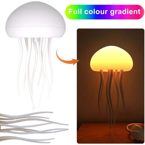 Lampe De Nuit Méduse - Lampe LED RGB À Gradient De Couleurs - Support Debout Et Suspension - Commande Vocale - Batterie Rechargeable 1000 mAh - 1 Unité