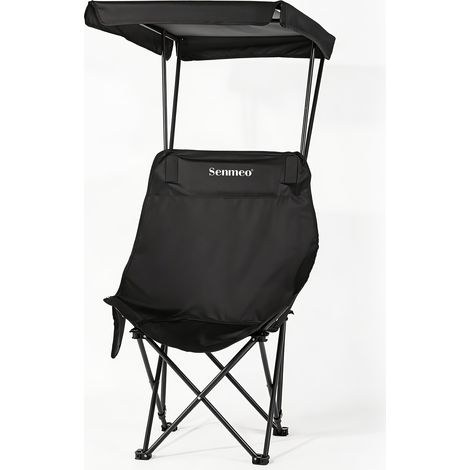 Chaise Camping avec Auvent Solaire – Cadre Stable, Charge 140kg. Pliable & Compacte avec Poche Latérale. Pour Jardin/Pêche. Modèle (Noir). (1/5)