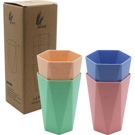 Lot de 4 gobelets,paille de blé,réutilisables,230 ml,polypropylène,famille (1/5)