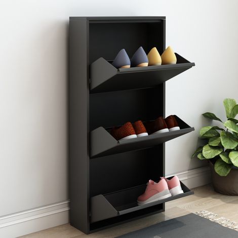 Zapatero Sokndal con 3 puertas 104x50x15 cm metal - Negro [en.casa] (1/5)