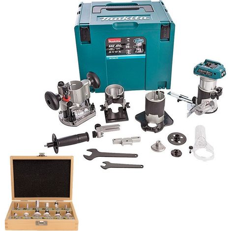 Rifilatore a batteria 18V Li-Ion BL (Solo corpo macchina) + Set di 12 frese Ø 6 mm - MAKITA DRT50ZJX3 - D-57065