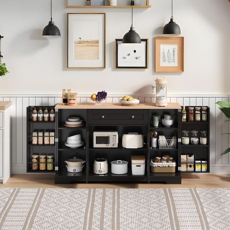 Buffet de cuisine multifonctionnel – 138 cm, meuble bas avec tiroir, portes à étagères et tablettes réglables – design moderne avec protection anti-bascule, parfait pour cuisine, salon et chambre (1/5)