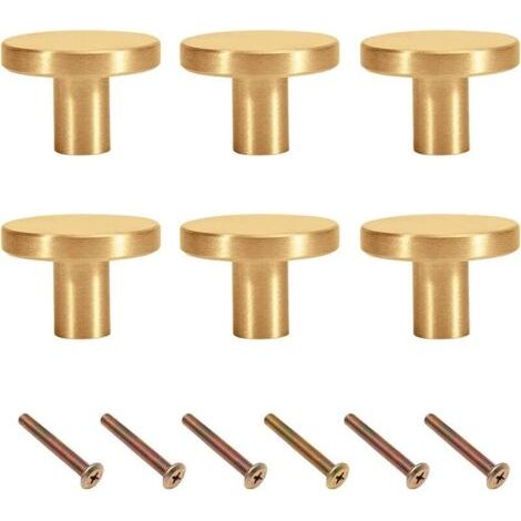 Bouton Poignée Dorée 6Pcs Bouton de Meuble Doré Bouton Poignée Laiton Bouton Poignée or Monotrou Poignée Dorée pour Cuisine placards tiroir commodes armoire(20x20mm Laiton） (1/5)