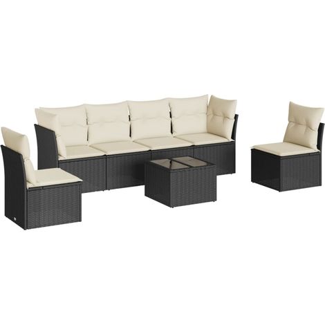 Maison Exclusive - 7-tlg. Garten-Sofagarnitur mit Kissen Schwarz (1/3)