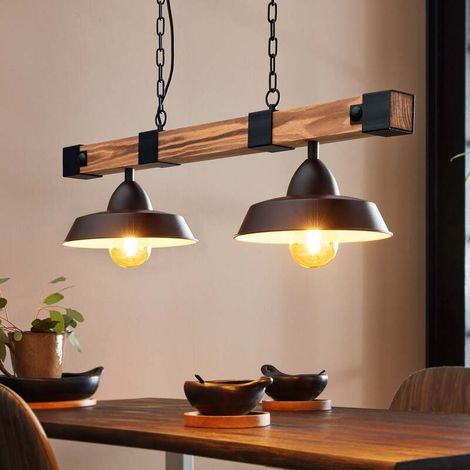 [GEBRAUCHT] B-Ware Hängelampe Oldbury schwarz/holz 86 cm 2-flg dimmbar E27 von Eglo (1/2)