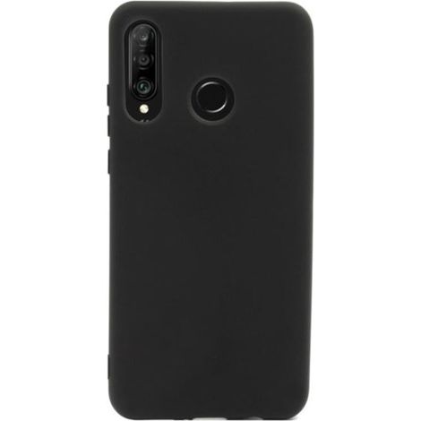 CUSTODIA PER HUAWEI P30 LITE IN SILICONE NERO CON RETRO RIGIDO
