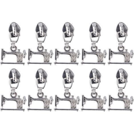 10 Pièces Têtes de Fermeture Éclair Métal pour Machine à Coudre, Accessoires pour Veste, Sac à Main et Valise, Blanc Nickelé (1/5)