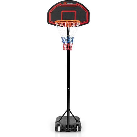 Canestro da basket portatile altezza regolabile 192 x 247 cm per bambini con telaio in acciaio nero e rosso 200019341