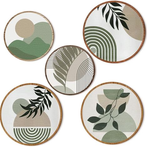 5 piezas de decoración de pared de madera de estilo bohemio, estilo casa de campo moderna, color verde bohemio, para sala de estar o habitación infantil. (1/5)