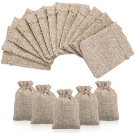 50pcs Jute Sac À Cordon Sachets En Jute Sacs Cadeau Avec Cordon, Pochettes Sachets En Lin Chanvre Pochon Tissu Pour Dragees Lavande Calendrier De L'avent Cadeau, 9x12cm (1/4)