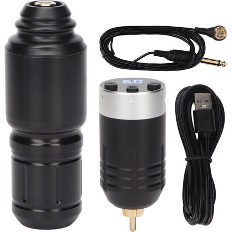 Kit Machine à Tatouer sans Fil 1500mAh, Pistolet RCA Réglable 3-12V avec Afficheur LED, Bloc d'Alimentation, Lot Cartouches WR213 (1/5)