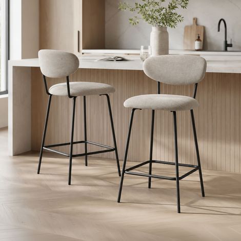 Lot de 2 chaises de bar 45x42x95 cm en tissu écru - SORYA (1/5)