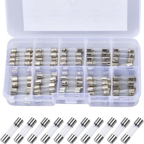 100 fusibles de vidrio de acción rápida, 5 x 20 mm, 250 V. Surtido de fusibles de vidrio de 0,2 A, 0,5 A, 1 A, 2 A, 3 A, 5 A, 8 A, 10 A, 15 A, 20 A. Fusibles de vidrio de acción rápida para electrodom (1/4)