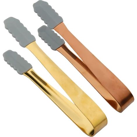Pinces à sucre, lot de 2 pinces à glaçons argentées et noires, 13,3 x 1,6 cm (1/5)
