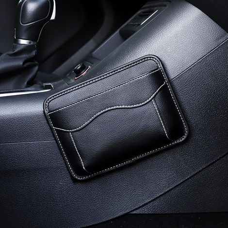 Borsa portaoggetti per auto Nuytghr, custodia adesiva, supporto in pelle PU, riempimento stretto per console centrale, borsa multifunzionale per veicoli, nera, facile da installare, adatta per accesso (1/4)