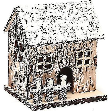 Décoration de table artisanale en bois, éclairage de chalet effet neige, artisanat d'art (1/4)