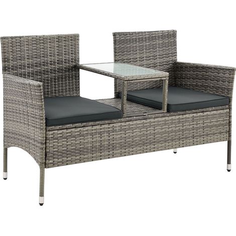 Panca in polyrattan Monaco Grigio - screziato Panca da giardino per 2 persone incl. tavolino portaoggetti (1/3)