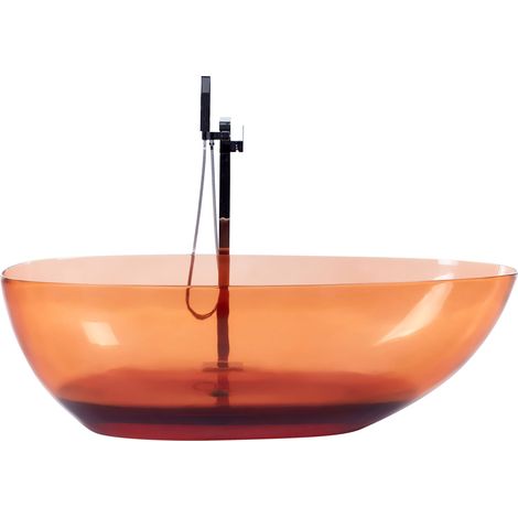 Freestanding Bath Transparent Red Solid Surface 1700 x 780 mm Oval Single Modern Design BLANCARENA (1/5)