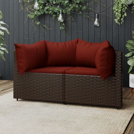 Salon de jardin style industriel Banc de jardin Canapés d'angle sectionnelss de jardin et coussins 2pcs marron résine tressée -BV90088 (1/5)