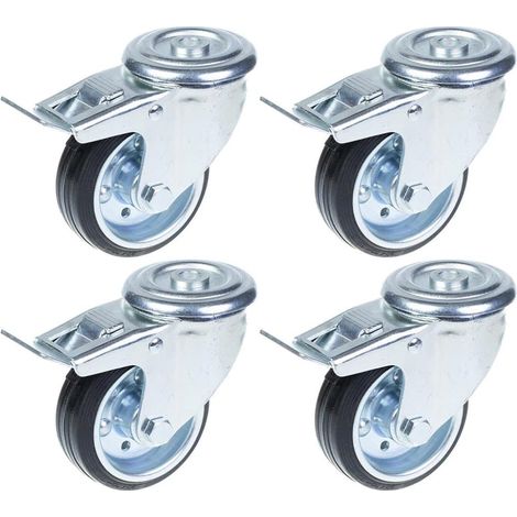 Roulettes pivotantes de 80 mm (3") avec pneus en caoutchouc, avec frein, capacité de charge de 280 kg, lot de 4 (1/5)