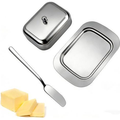 longziming - Boîte à beurre en acier inoxydable - Beurrier en inox - Récipient à beurre - Conservation hermétique - Avec couteau à beurre - Acier inoxydable 410 - Finition mate - Prolonge la conservat (1/5)