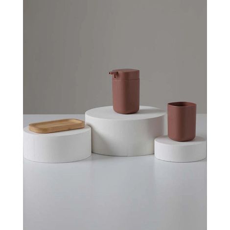 Exagonshop Set accessori bagno in plastica e bamboo mocha Taki