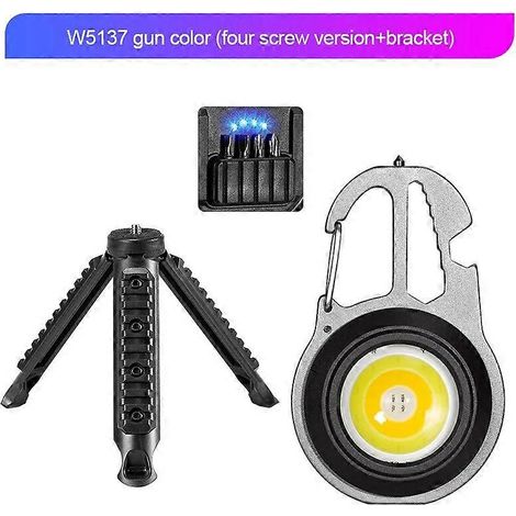 Mini lampe de travail multifonctionnelle à LED, marteau brise-vitre, clé, petit décapsuleur, porte-clés, lampe torche, lampe de camping portable, grise avec support (1/5)