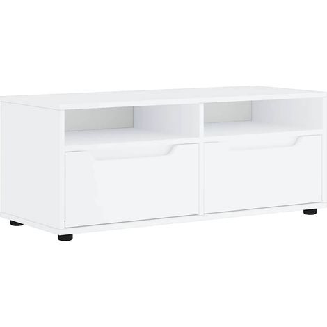 Meuble TV VISNES mural pratique avec rangement ample 100 x 40 x 38 cm en bois d'ingénierie blanc (1/5)