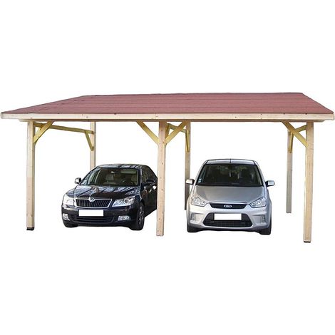HABRITA Auvent bois monopente double voiture 29,34 m² - structure lamellé-collé - toiture shingle