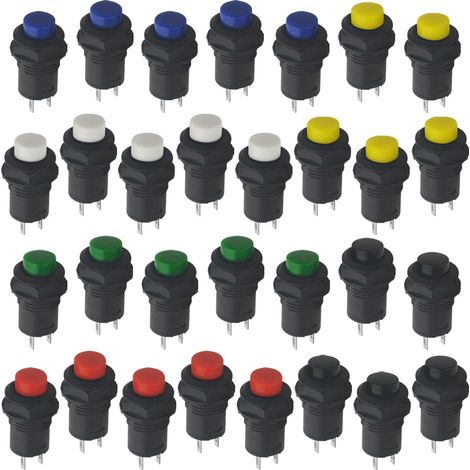 Lot de 30 Interrupteur à bouton-poussoir à verrouillage automatique12 mm AC 250 V/1,5 A 125 V/3 A (1/5)