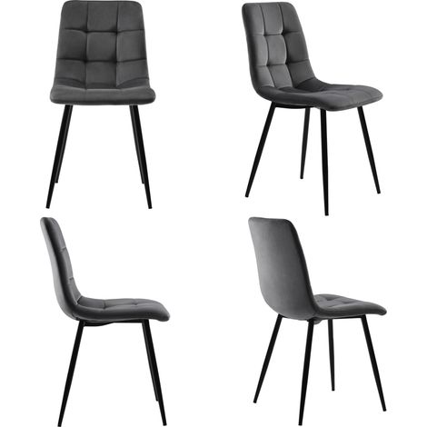5-teiliges Esstisch-Set mit 4 Samtstühlen, runder Tisch 100 cm, MDF-Marmoroptik, schwarz/grau (1/5)