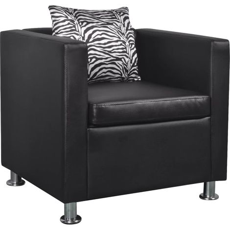 Fauteuil chaise siège lounge design club sofa salon cuir synthétique noir (1/5)