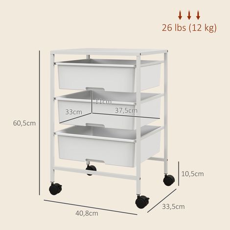 Chariot roulant,chariot de service avec 3 niveaux,poignées,chariot de rangement pour cuisine,salon,40,8 x 33,5 x 60,5 cm,blanc (1/5)