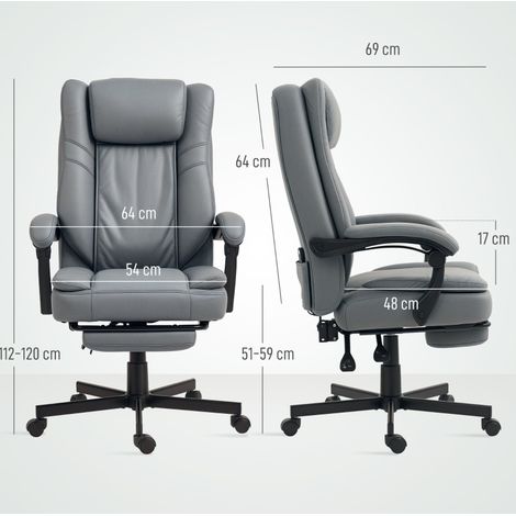 MEUBLIV Sedia da ufficio ergonomica grigia con massaggio, poggiapiedi e schienale reclinabile (1/5)