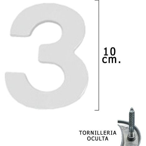 numero metal 3 plateado mate 10 cm. con tornilleria oculta (blister 1 pieza) (1/3)