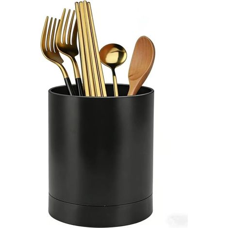 Pot à Ustensiles de Cuisine Noir, Grand Porte-Ustensiles de Cuisine en Acier Inoxydable avec Base Antidérapante, Pot de Rangement Design Moderne pour Plan de Travail pour Spatules, Louches et Fouets (1/5)