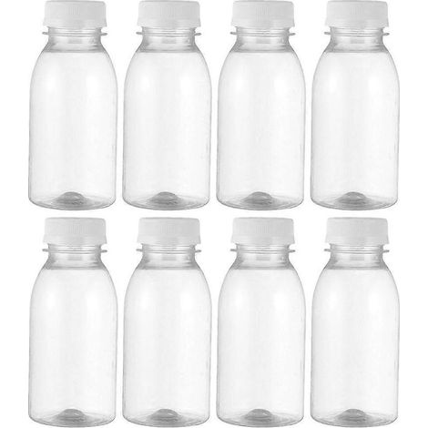 Lot de 8 bouteilles d'eau vides, bouteilles de boissons ménagères réutilisables, contenants à jus avec couvercles-12.00X4.00X4.00CM-Transparent (1/2)