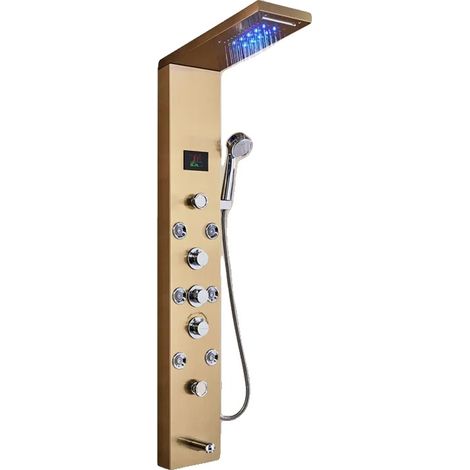 Robinet de douche à panneau LED, noyau de valve en céramique, commande à trois poignées, or-F-8009