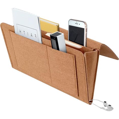 Filz-Bett-Organizer mit Tasche für Sofa-Armlehnen, Aufbewahrungsorganizer für Brille, Handy, Fernbedienung, Tablet, Buch (schokoladenbraun)