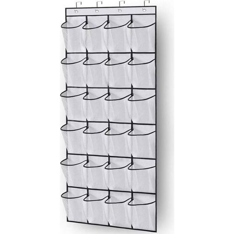 1 Organisateur de chaussures, 24 poches en filet, support suspendu avec 4 crochets, pour porte de placard et armoire (1/4)
