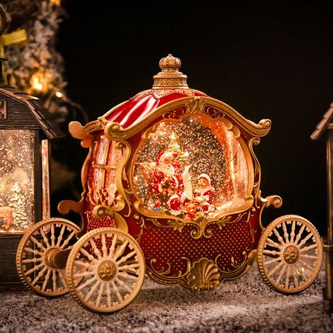 Carrozza retrò luminosa natalizia rossa palla di neve Babbo Natale musicale USB e Batteria Bianco Caldo Wisdom