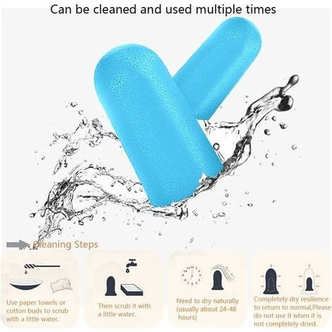 Bouchons d'oreilles en mousse souple, 38 dB, SNR le plus élevé, 60 paires de bouchons d'oreilles réutilisables confortables pour dormir, ronflement, étudier (bleu) (1/4)