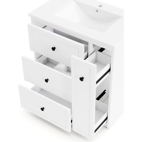 Mueble de baño con lavabo cerámico integrado 76 x 46 x 82 cm MDF lacado blanco con 4 cajones HOMVRA (1/5)