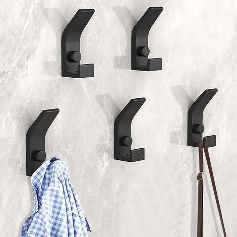 Crochet Mural, 5 Pièces Porte Manteau Mural, Pratique Murale Patères avec Vis Double Crochet Porte Manteau en Métal Coat Hooks pour Salle de Bain, Chambre, Armoire (Noir) (1/5)