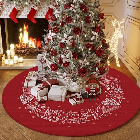 Jupe de Sapin Noël 120cm Couvre Pied Ronde - Tapis avec Motif Flocon de Neige et Éléments Classiques pour Décorations d'Arbre, D (1/5)