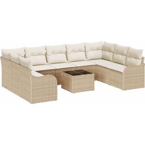 Maison Exclusive - Set Divano da Giardino 10 pcs Beige e bianco Poly Rattan