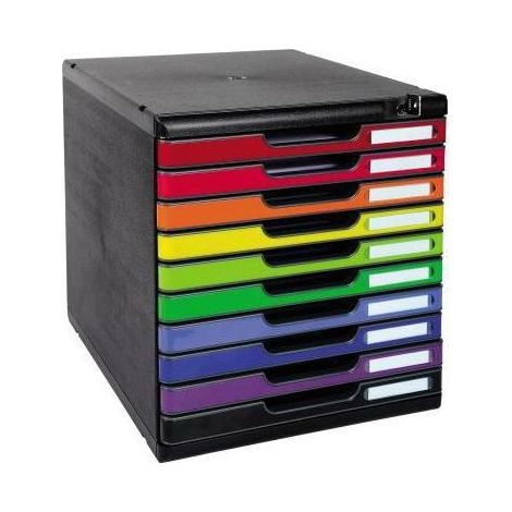 EXACOMPTA Schubladenbox Exacompta MODULO 10 Schubladen DIN A4+ Polystyrol Gehäusefarbe: schwarz Farbeder Schublade: harlekin glossy (1/4)